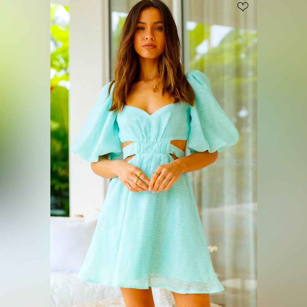 Hello Molly revolve puff sleeve mini dress candy mint size S